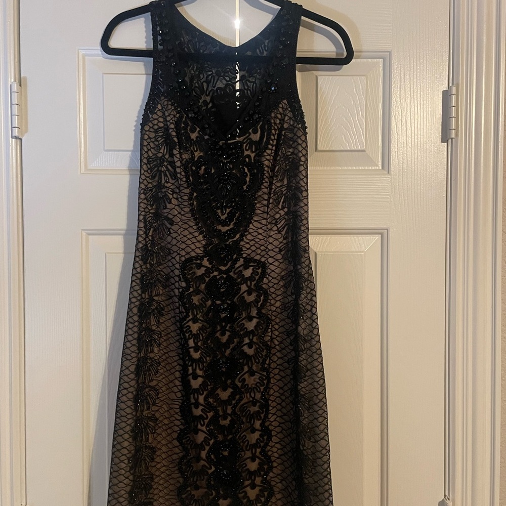 Sue Wong Black and Nude Lace Backless Dress